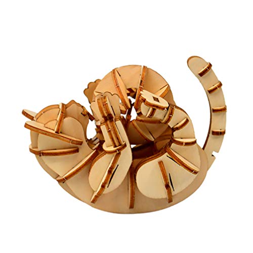NUOBESTY 3D Wooden Puzzle Assembly Jigsaw Puzzle Animal DIY Animal Puzzle Toy Jigsaw Model Educational Toy for Kids Children (Cat)
