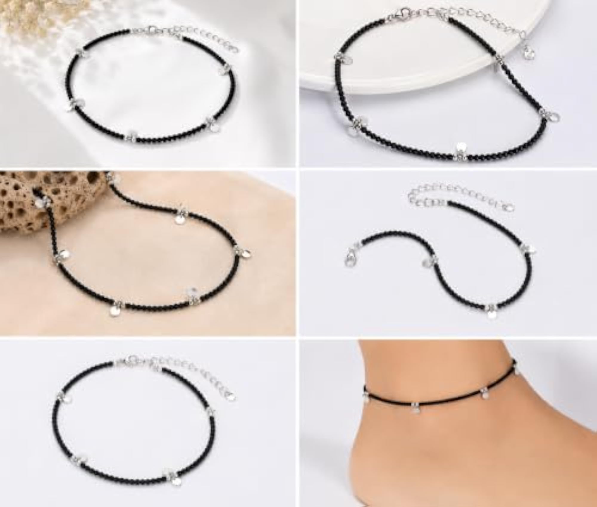 Women's Black Beaded Payal Anklet, Adjustable Daily Wear