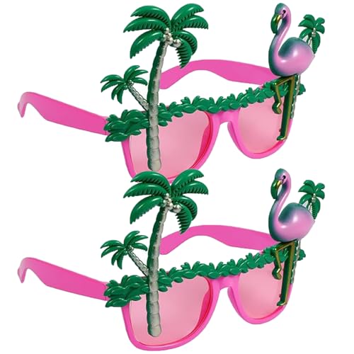 Awleynz 2Pcs Tropical Flamingo Novelty Sunglasses, Coconut Tree Eyeglasses, Pink Party Glasses with Palm Trees, Hawaiian Luau Costume Accessories for Luau Party, Dancing, Beach Events