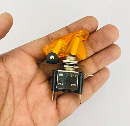 Image of Yellow ROCKER PILOT Toggle Switch WiTH Aircraft Safety Cover Rocker Toggle Switch 12V 20A ON /Off Togglle Swiitch LED Light Illuminated 3Pin for All Vehicles