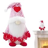 Gnomo del día de San Valentín,Decoración de escritorio de felpa de gnomo rosa - Tomte hecho a mano, adornos de mesa de gnomo sueco Mr y Mrs, artículos para fiesta de muñecas Tomte escandinavos Fovolat