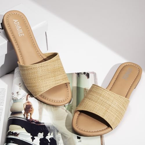 Image of ATHMILE Sandals for Women One Band Womens Sandals Dressy Open Toe Flats