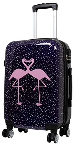 Trendyshop365 bunter Hartschalen Handgepäck Koffer - Flamingo Motiv - 57 Zentimeter 4 Rollen Tiermotiv