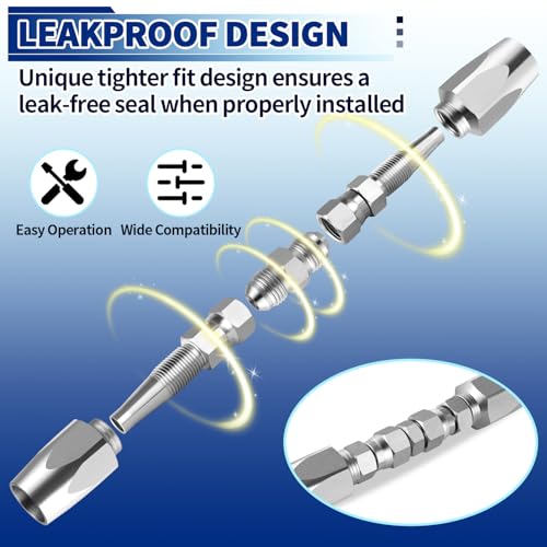 Image of Hydraulic Hose Repair Kit, 14 inch ID Reusable hydraulic Hose Fittings 2 Pack | Fits #4 Hydraulic Hose; Heavy Duty Zinc-Plated Steel; Up to 4000 PS; Leak-Free Field Repair Kit for R2 R16 R17 R19 Hoses