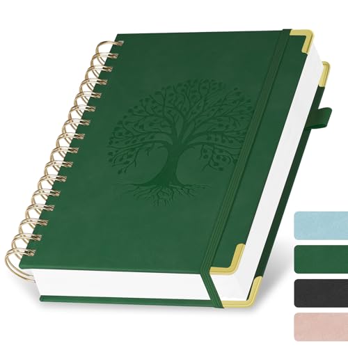 AOOSU Cuadernos de Espiral, Cuaderno A5 de 300 Páginas, bloc de notas con tapa dura Gomas Elásticas 100 g/M² Papel Autado A Líneas para Escribir, Trabajar, Estudiar, Agenda (Verde)