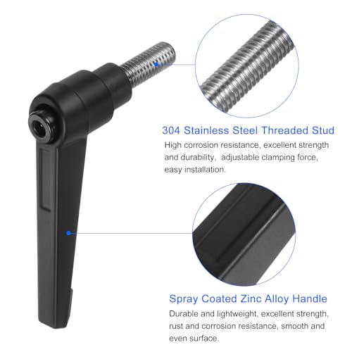 Image of uxcell 2pcs Clamping Lever Handles, M8 x 15mm 304 Stainless Steel Threaded Male Stud, Adjustable Handles Locking Quick Release Ratchet Push Button Bolt Knobs, Black
