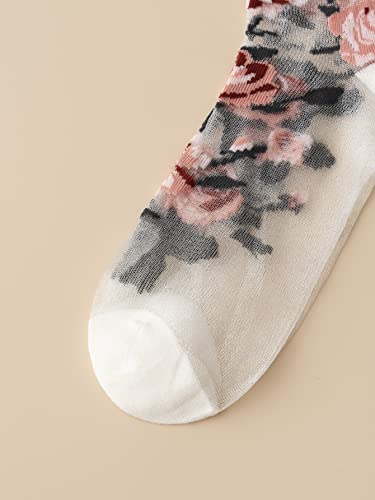 Verdusa Women's 2 Pairs Floral Mesh Sheer Socks Floral Black And White One-Size #TOP5