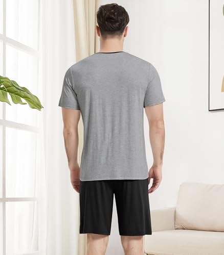 Image of NACHILA Men's Pajama Set, Cooling Bamboo Viscose Short Sleeve Top & Shorts