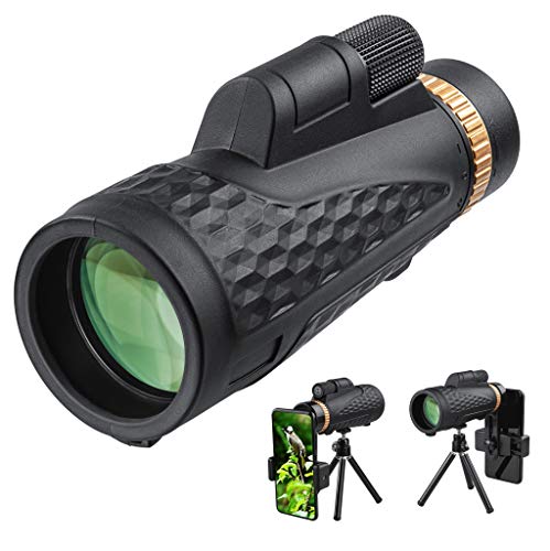 Monokular-Teleskop 12 x 55 Weitwinkel High Definition Zoom mit einziehbarem Okular und FMC BAK4 Prisma, wasserdicht, beschlagfrei, mit Smartphone-Halterung & Mini-Stativ für Wandern Vogelbeobachtung Cover