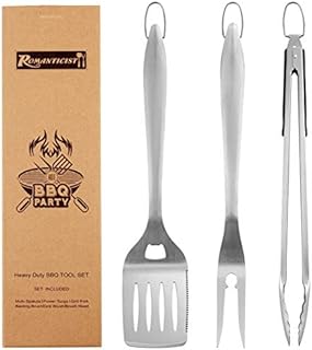 ROMANTICIST 3PC Superior Solid BBQ Tools Set - Stainless Steel Barbecue Accessories Set for Men Women - Best Barbecue Set for Outdoor Barbecue for Men Dad Women
