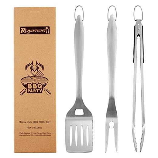Romanticist Set di Utensili per Barbecue di Qualità Pesante - 3PCS Accessori per Barbecue in Acciaio Inox per Barbecue all'aperto - Regalo di Papà Ideale per Compleanno