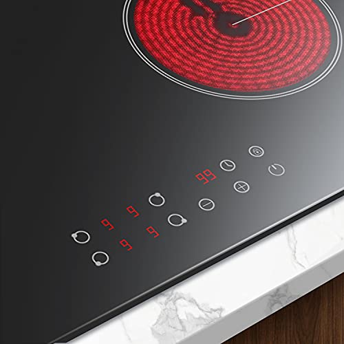 Electric Cooktop 24 Inch, Cooksir Drop-In Electric Stove Top With 4 Burners 220-240V, Sensor Touch Control, Vitro Ceramic Glass, Timer, Kids Lock, 9 Heating Level, Hard Wired, No Plug #TOP3
