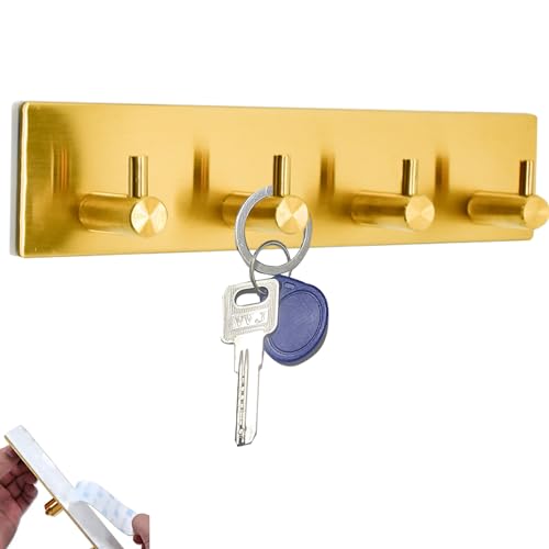 Kingdong Soporte para llaves de pared de acero inoxidable 304 con 4 ganchos resistentes, organizador de llaves para cocina, dormitorio, baño (dorado)