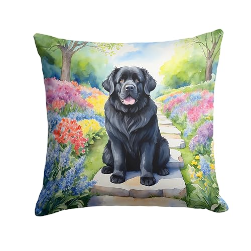 Caroline's Treasures Newfoundland Spring Path Throw Pillow Machine Washable, Indoor Outdoor Decorative Pillow for Couch, Bed or Patio, 14Hx14W