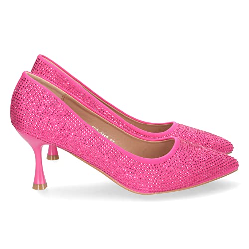 shoes&blues.es 69150-Zapato de Tacon Fino para Mujer, Comodo, Estilo Salon, con Strass, Punta Fina, Otono Invierno 2022. Talla 37 Fucsia