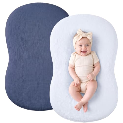 Image of Termichy Muslin Cover for Baby Lounger: Fitted for 30x20 Baby Nest | Breathable Cotton Silpcovers for Infant Support Cushion - Removable & Machine Washable for Clean Spit-up & Drool