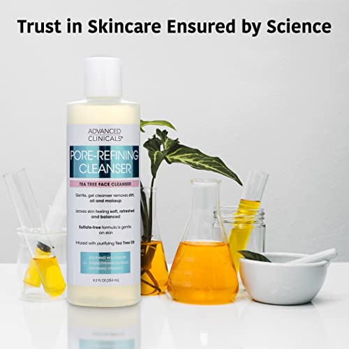 Advanced Clinicals Face Wash Tea Tree Facial Gel Cleanser Gentle Makeup Remover, Pore Minimizer, & Facial Wash W/Vitamin E & Willow Bark– Even Tone, Soothe Inflammation, Reduce Blackheads, 8.2 Fl Oz #TOP3