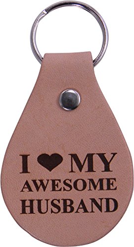 I Love My Awesome Husband Leather Key Chain - Great Gift for Father's Day, Valentines Day, Anniversary, Birthday, or Christmas Gift for Husband, Dad, Grandpa