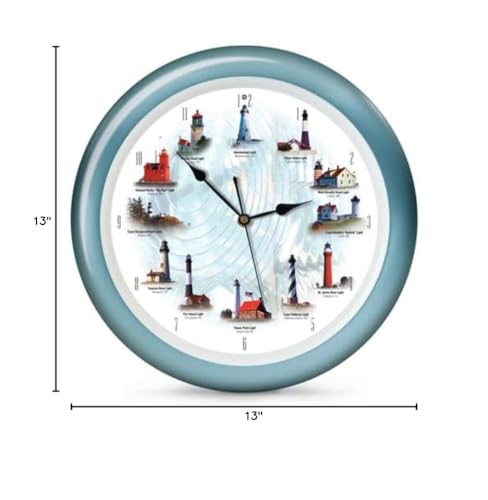 Lighthouse Collection Maritime Nautical and Ocean Sounds Wall Clock, 13", Blue, 12 Sounds on The Hour