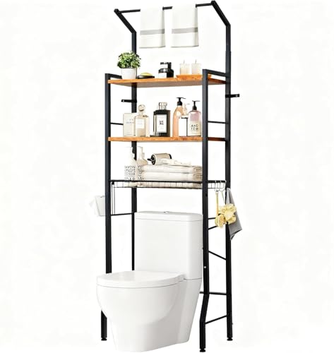 El Mejor Listado de Organización del baño Top 5. 46 Estante para Baño Sobre Inodoro, Estante Organizador Sobre el Inodoro Ahorro de Espacio de 3 Niveles con Toallero, con 3 Ganchos Móviles y 1 Portarrollos, Estante de...