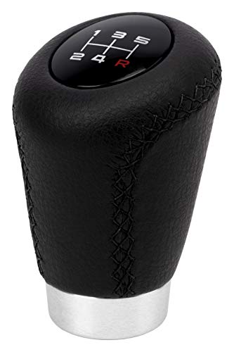 BC CORONA POM30168 1 Pommeau avec Bague Marche Arrière 27mm Modèle OEM 2 Voiture de Changement de Vitesse Cuir Noir