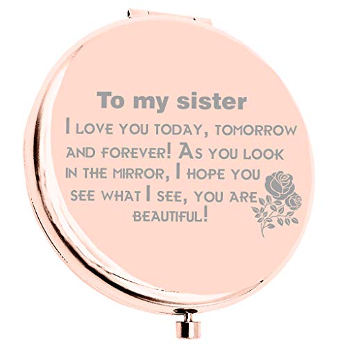 Nkiporu Sister Gifts From Sister I Love You, Today Tomorrow And Forever Personalized Pink Compact Makeup Mirror For Sister You Are Beautiful Sisters Birthday Gift Ideas #TOP4