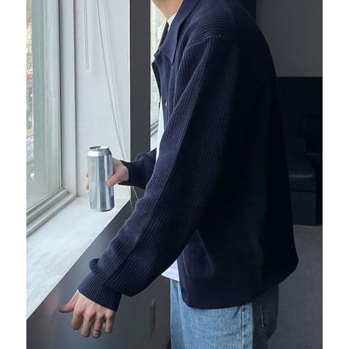 Men's Revers Collar Knitted Sweater Fall Winter Warm Knitwear Long Sleeve Button Lightweight Cardigan3