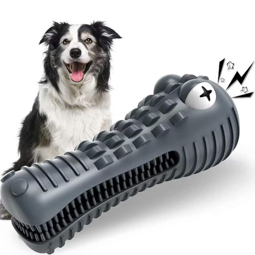 HETOO Hundespielzeug für Aggressives Kauen, Kauspielzeug Hund Fast Unzerstörbar, Quietschend Hunde Spielzeug Für Mittelgroße Hunde, Robuster Langlebig Gummi Dog Toys (Krokodil)