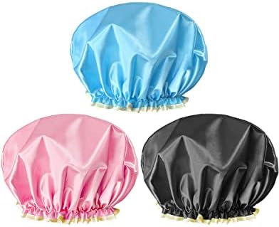 Ounic Reusable Shower Cap, 12inch Large Shower Cap for Women Reusable Waterproof for Bath & Bathing Accessories, Eco-Friendly Bathing Hair Cap for Women-3 Pack