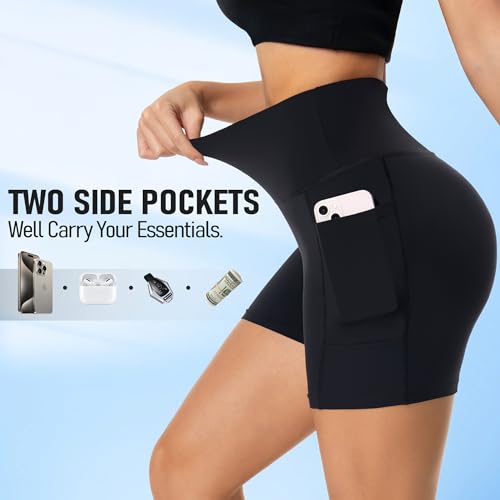 Image of FULLSOFT High Waisted Biker Shorts for Women-5 inch Tummy Control Fitness Athletic Workout Running Yoga Gym Shorts