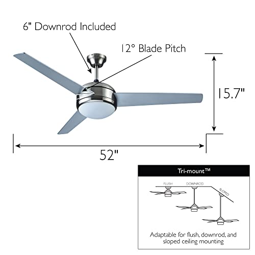 Image of Design House 157339 Treviento LED 52-inch Contemporary Indoor Ceiling Fan with LED Light Kit, Wall Control Included, Satin Nickel