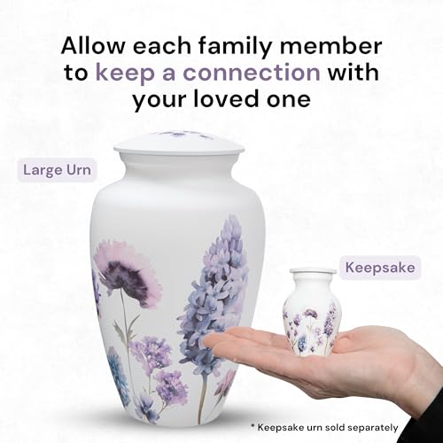 Image of Cremation Urns for Human Ashes Adult Female | Human Urn for Ashes for Women | Decorative for Cremation, Funeral, Burial, Home | Handcrafted Large Size - Purple Flower
