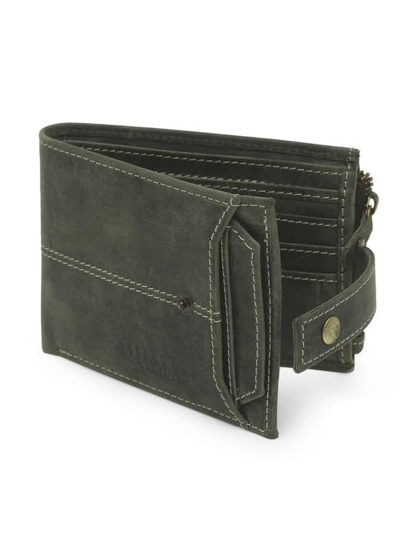 Image of TEAKWOOD LEATHERS Men's Two Fold Zipper Leather Wallet | Leather Men Wallet (Olive)