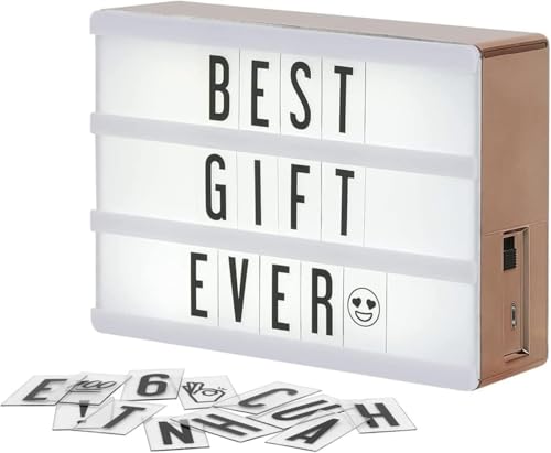 My Cinema Lightbox - Rose Gold Light Box, 4x6 inches - Micro LED Marquee light box for kids with 100 Letters, Numbers and Emojis - DIY Mini Sign, with Matching Braided Rose Gold USB Cable