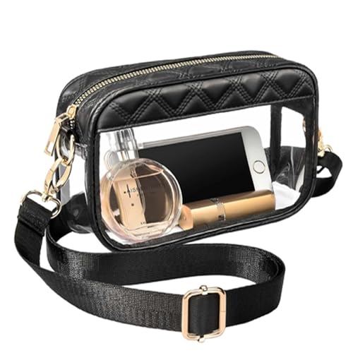 Small Clear Purses for Women Crossbody Stadium, Black Transparent Bag With Gold Chain for Stadium Events and Concert-Ready