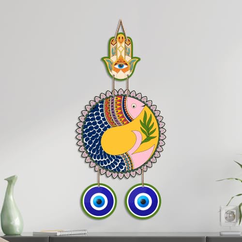 Image of Artvibes Yin Yang Fish Evil Eye Wall Hanging for Home Decor | Feng Shui Balance Harmony Wall Art with Nazar Battu Protection for Entrance Living Room Office Positive Energy (WH 85148N)