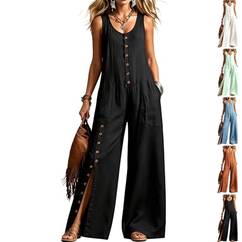 Enterizo de pierna ancha para mujer: estilo casual con cuello en U para descansar en casa