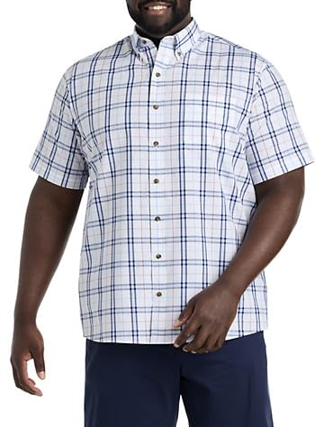 Harbor Bay by DXL Men's Big and Tall Easy-Care Large Plaid Sport Shirt, White Multi