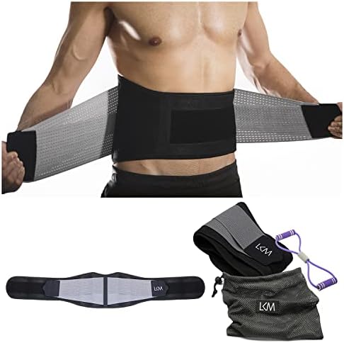 LKM Lower Back Brace For Men And Women Lumbar Support Belt, Back Compression Pain Relief Sciatica Scoliosis Weight Lifting Adjustable Straps- Large/X-Large with Carrying Pouch (SEE SIZE CHART)
