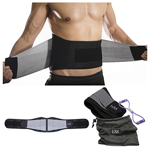 LKM Lower Back Brace For Men And Women Lumbar Support Belt, Back Compression Pain Relief Weight Lifting Adjustable Straps- Small/Medium with Carrying Pouch (SEE SIZE CHART)