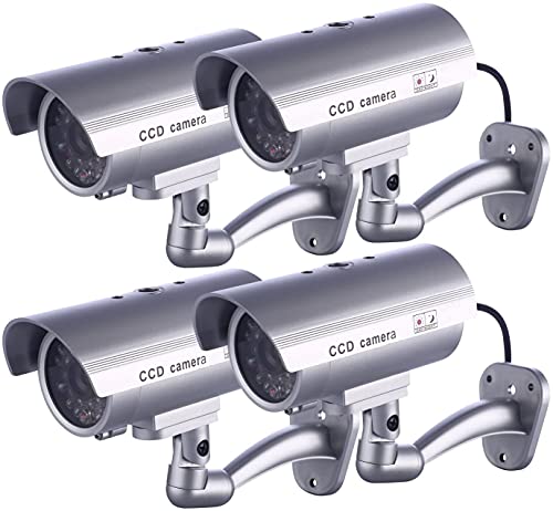 AntDau71 - Cuatro cámaras falsas de seguridad de cámara falsa CCTV LED impermeable, con luz LED roja intermitente ideal como disuasorio contra intrusiones y ladrones.