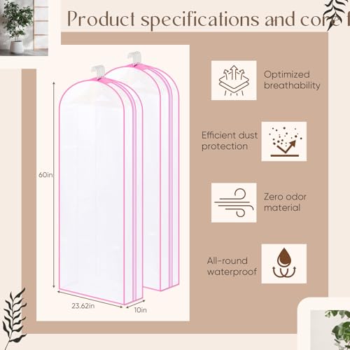 Chunful 60" Clear Garment Bags for Hanging Clothes 4-Pack Dust-Proof Closet Storage Covers with 10" Gusseted Design & Smooth Zipper for Dresses, Coats, Suits, Women's Home Organization (Pink)2