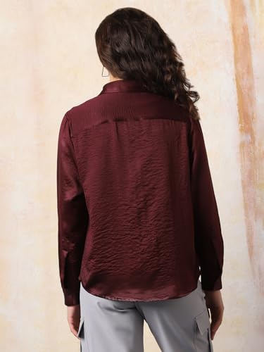 Image of High Star Women Boxy Spread Collar Long Sleeves Solid Shirts 43