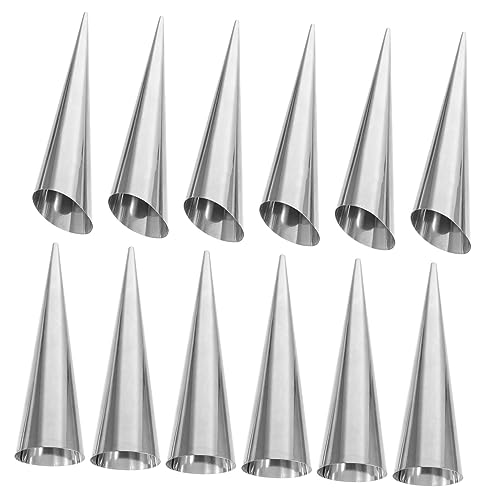 Cabilock 12pcs Stainless Steel Horn Mold Conical Shaped Croissant Baking Molds for Puff Pastry and