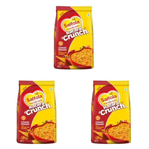 Image of Saffola Masala Oats Karara Crunch, 500g | Tasty Evening Snack, Classic Masala with crunchy bits and millets (Pack of 3)