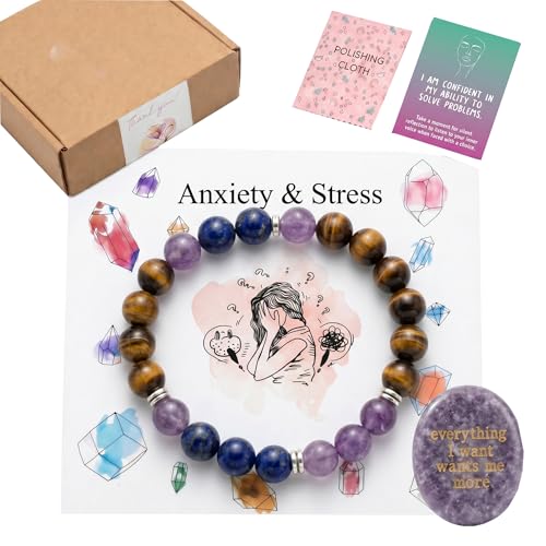 BWOSKI Protection Natural Crystal Healing Bracelet and Worry Stone Set