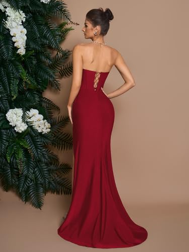 Image of Women's Cocktail Dresses Elegant Black Strapless Slit Mermaid Evening Dresses for Wedding Guest