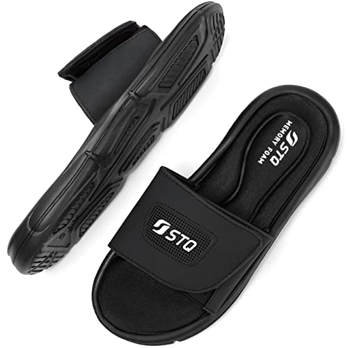 Stq Memory Foam Slides For Women Comfort Adjustable Sport Slide Sandals Athletic Arch Support Slip On Sandals All Black, 7 Us #TOP5