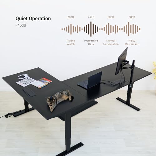 Image of Progressive Desk Height Adjustable Computer Standing Desk - L Shaped 72 inch x 48 inch Corner Electric Stand Up Rising Workstation Table - Black Frame, Dark Cherry Top