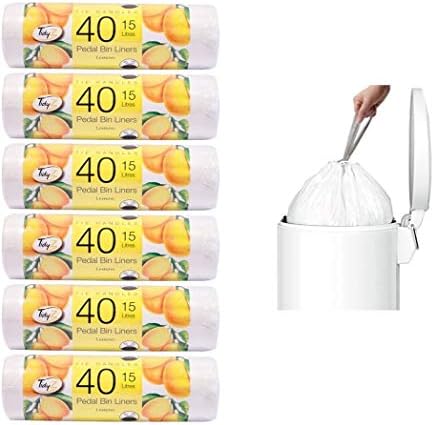 Pack of 6 (240 individual Bin Liners) Heavy Duty Pedal Bin Liners Bags Refuse 15 Litre Size Citrus Lemon fragrance